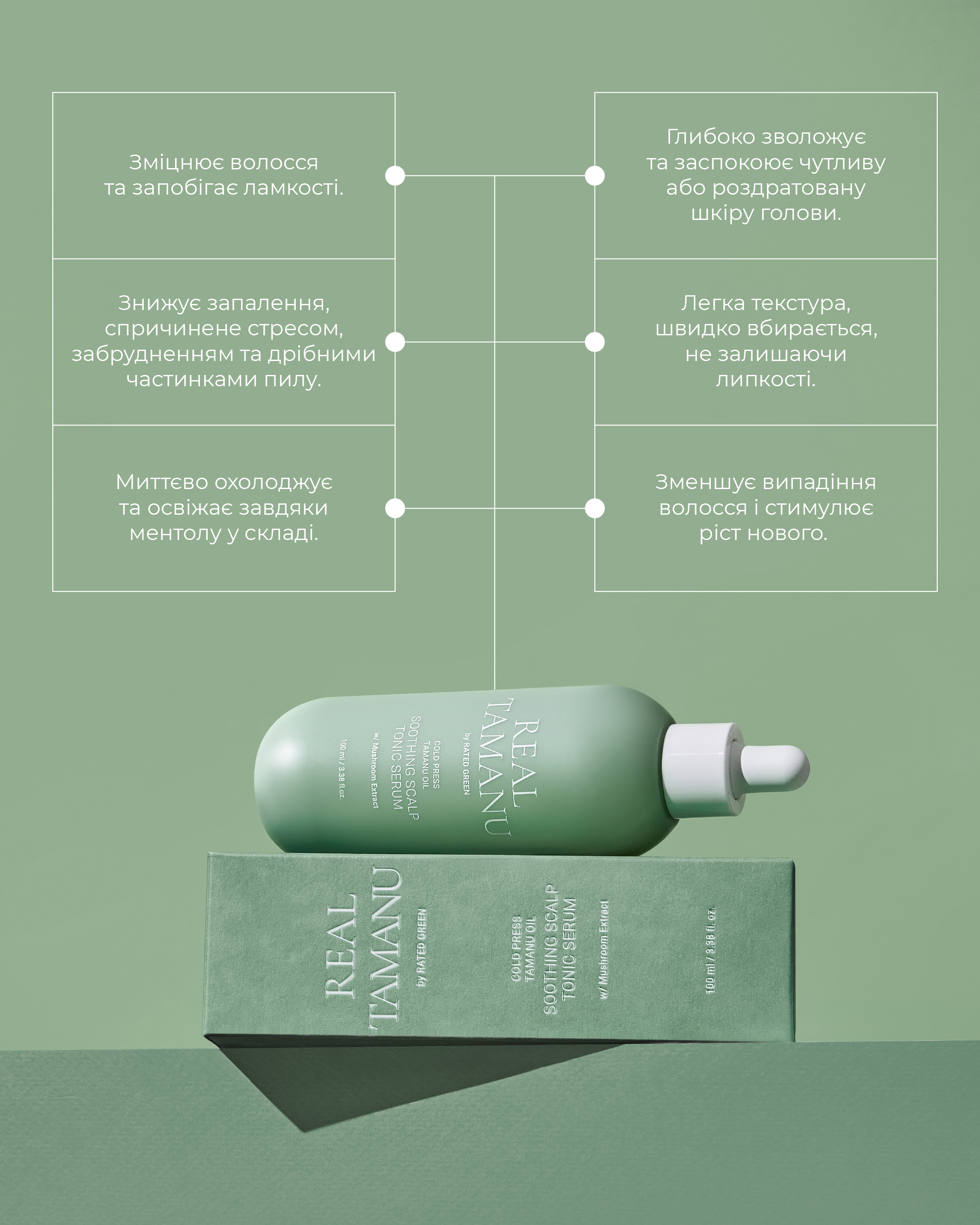 Заспокійлива сироватка для шкіри голови Rated Green Real Tamanu Soothing Scalp Tonic Serum